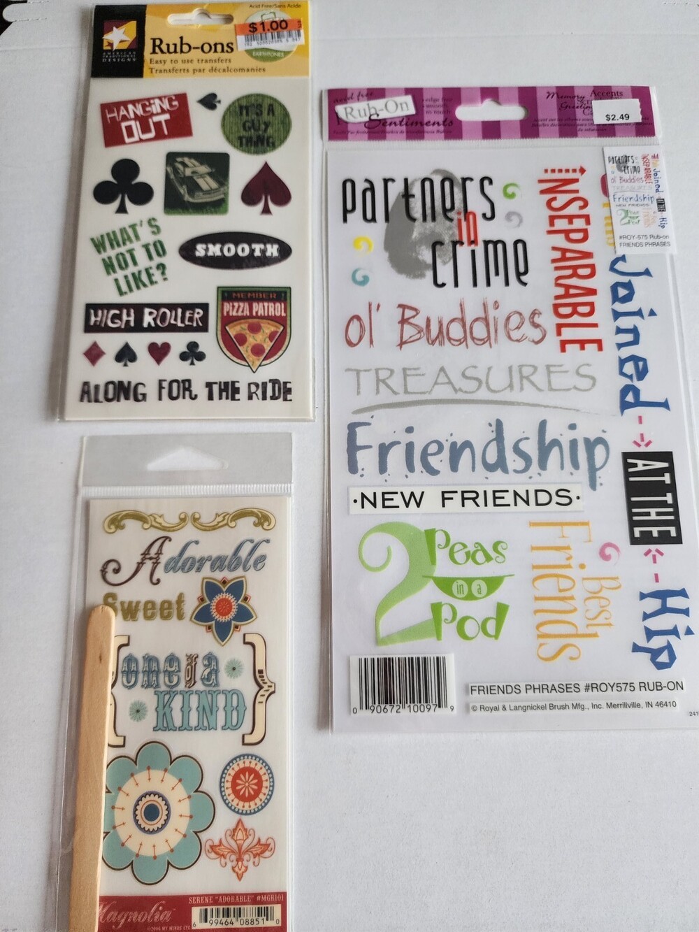 ATD + Rub-Ons Transfer LOT - Boys Words Cards Buddies Friends RETIRED NEW 27